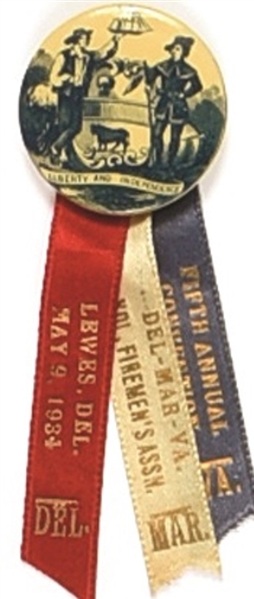 Delaware Firemens Association 1934 Pin, Ribbon
