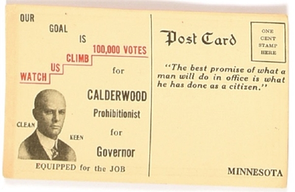 Calderwood Minnesota Prohibition Postcard