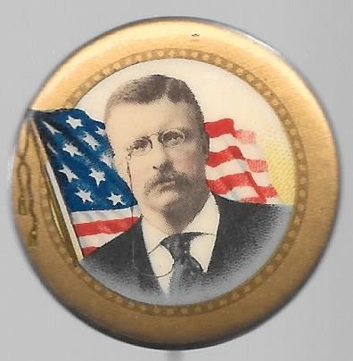 Roosevelt Flag With Gold Border Celluloid 