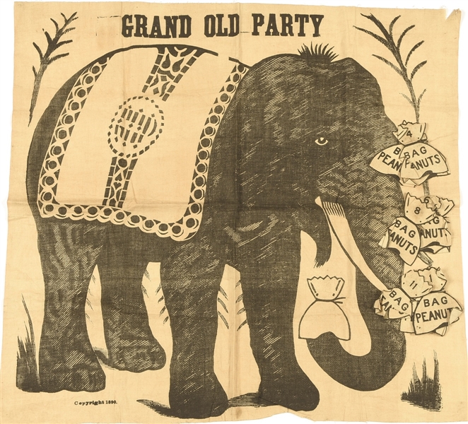 Grand Old Party Pin the Peanut Bag on the Elephant 1890 Cloth Game