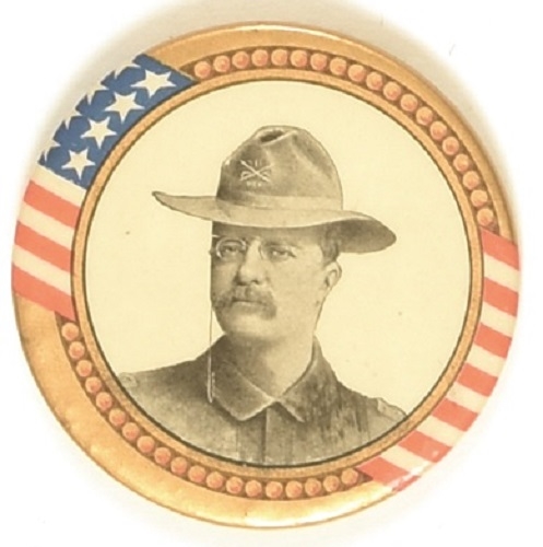 Theodore Roosevelt Large Rough Rider Pin, Gold Border
