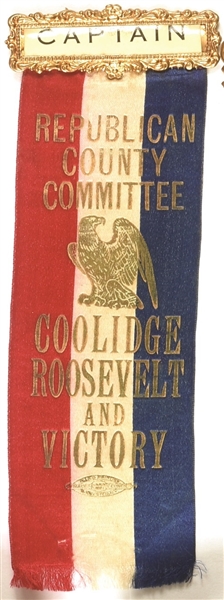 Coolidge. Roosevelt and Victory 1924 New York Coattail Ribbon