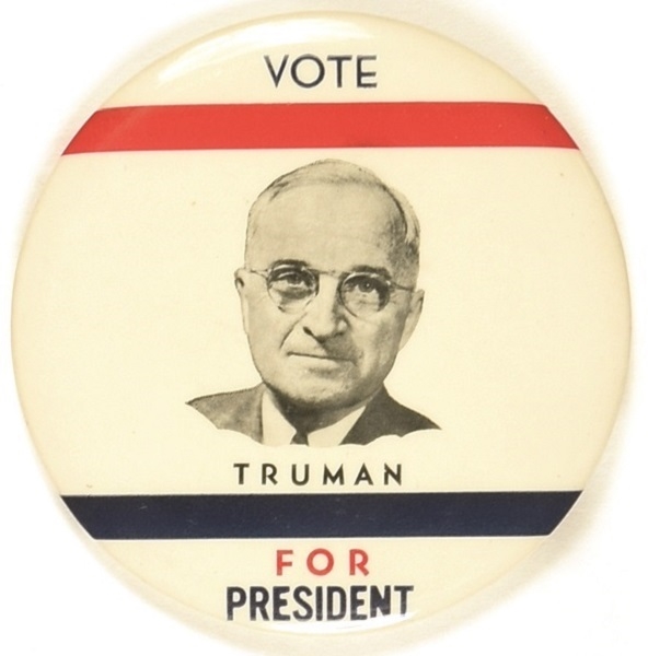 Vote Truman for President Classic Red, White, Blue Celluloid