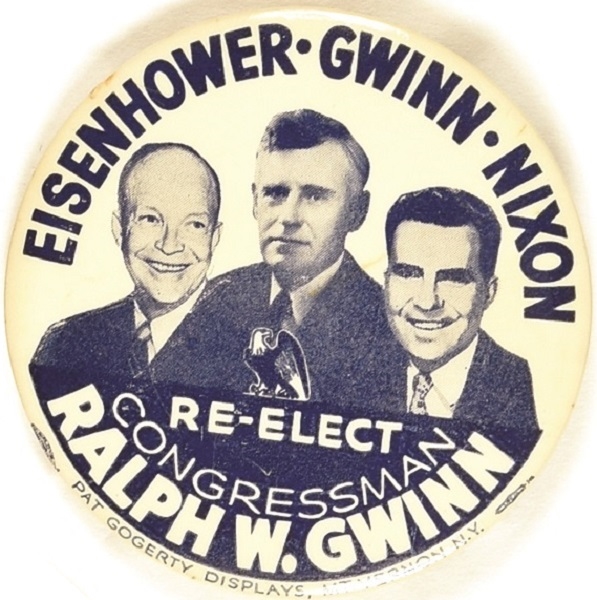 Eisenhower, Gwinn, Nixon New York Coattail Pin