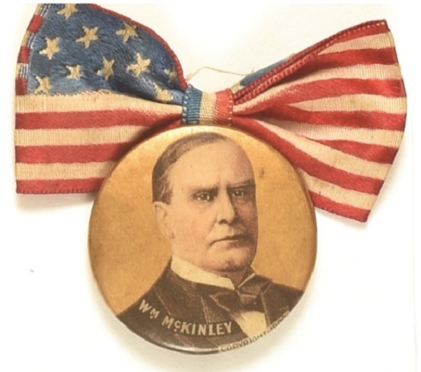 McKinley Gold Celluloid with Flag Ribbon