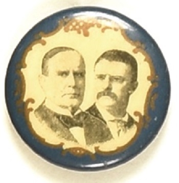 McKinley, Roosevelt Jugate With Filigree, Blue Border