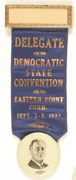 Franklin Roosevelt Connecticut Convention Pin and Ribbon