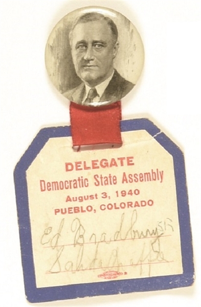 Franklin Roosevelt Pin, 1940 Colorado Card