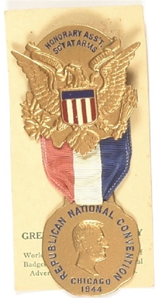 Dewey 1944 Convention Badge, Card