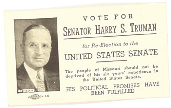 Vote for Senator Harry Truman Election Card