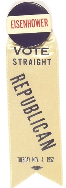 Eisenhower Vote Straight Republican Pin, Ribbon