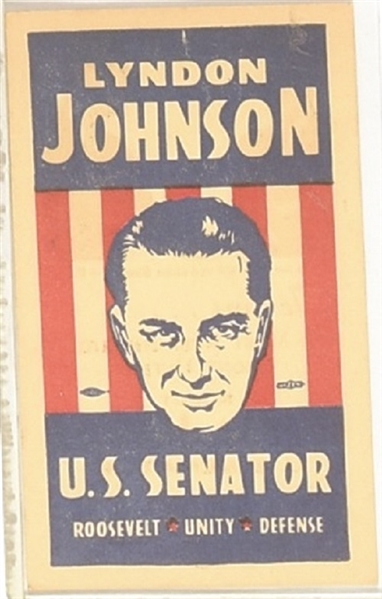 Lyndon Johnson for Senator Rare Texas Campaign Card