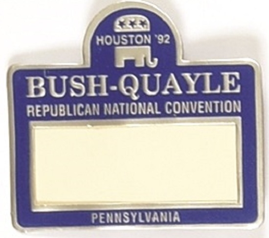 Bush, Quayle Pennsylvania Convention Nametag