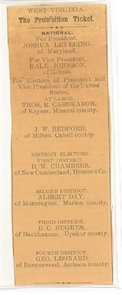 Levering Prohibition Party Ballot