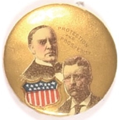 McKinley, Roosevelt Protection and Prosperity Shield Celluloid