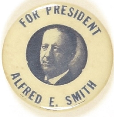 Alfred E. Smith for President Blue, White Celluloid