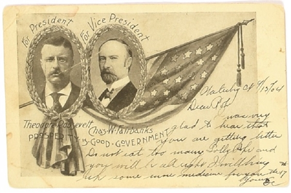 Roosevelt, Fairbanks American Flag Postcard