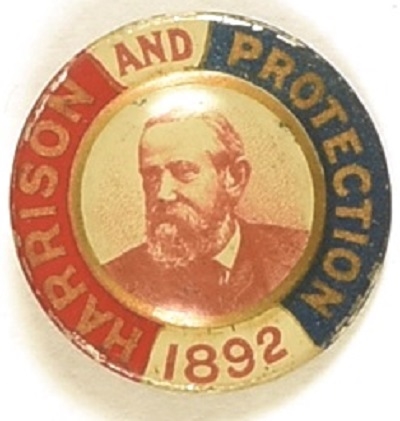 Benjamin Harrison and Protection 1892 Tinplate Pin