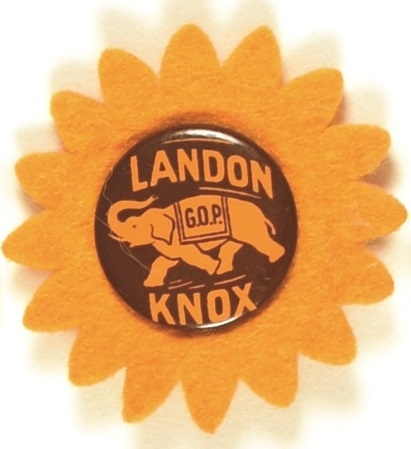 Landon, Knox Celluloid Pin with Felt Sunflower
