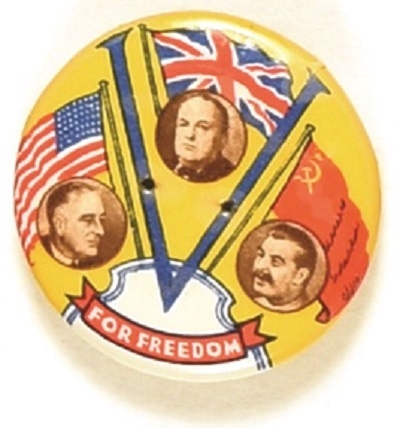 Roosevelt, Stalin, Churchill V for Victory WW II Pin