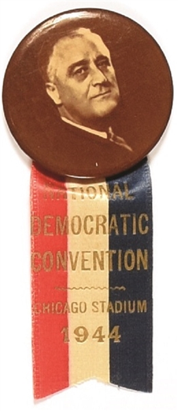 Franklin Roosevelt Sepia Pin and 1944 Ribbon