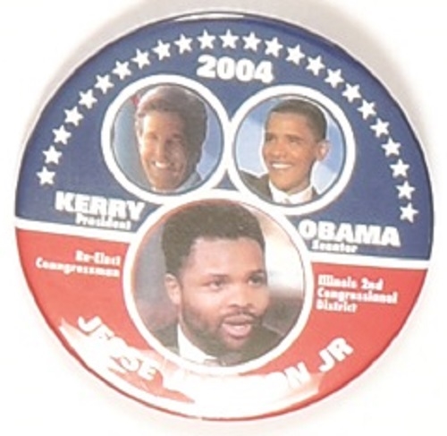 Kerry, Obama, Jesse Jackson Jr. Illinois Coattail Pin