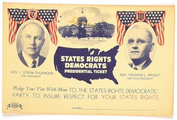 Thurmond, Wright States Rights Party Postcard