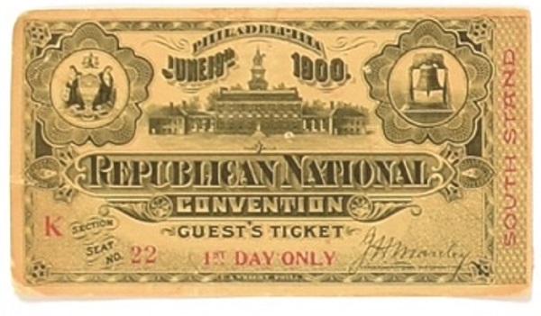 McKinley 1900 Republican Convention Ticket