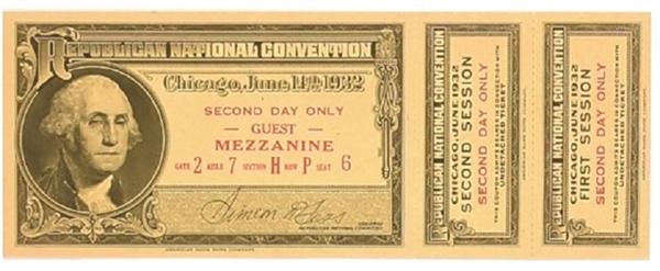 Hoover 1932 Republican Convention Ticket