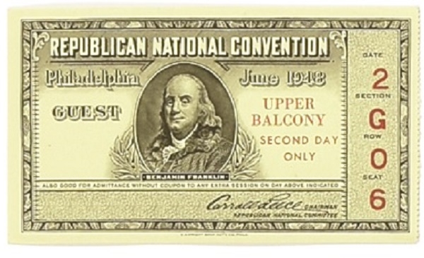 Dewey 1948 Republican Convention Ticket