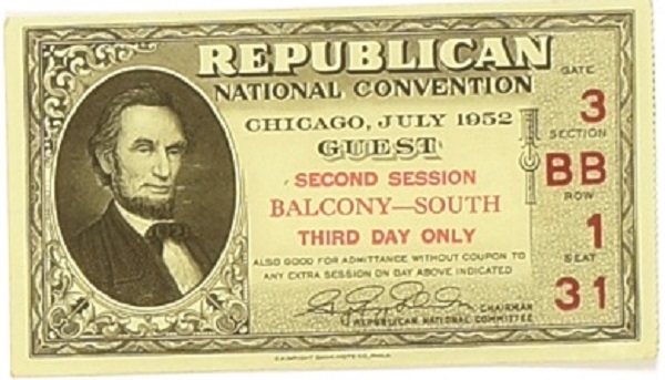 Eisenhower 1952 Republican Convention Ticket
