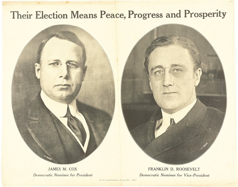 Cox, Roosevelt Peace, Progress and Prosperity Poster