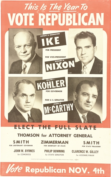 Eisenhower, Joe McCarthy Wisconsin Coattail Poster