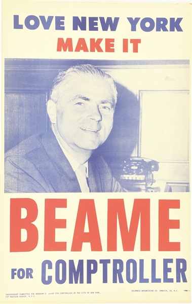 Abe Beame for Comptroller of New York City Poster