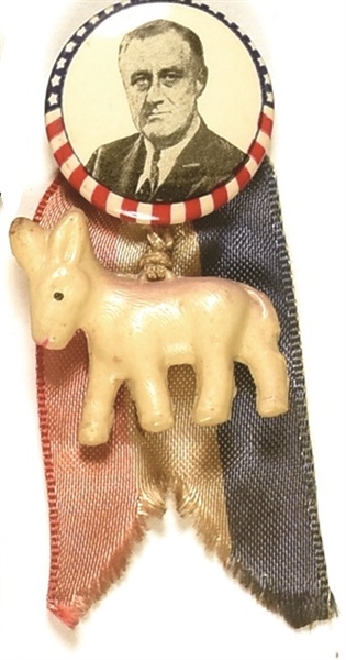 FDR Stars, Stripes Pin with Donkey, Ribbon