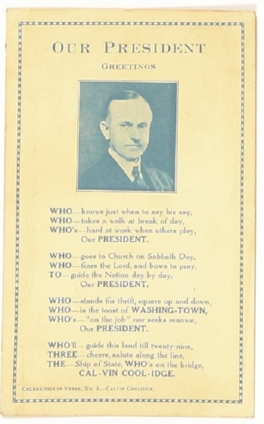 Calvin Coolidge Poetic Postcard