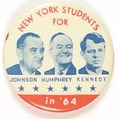 Johnson, Robert Kennedy, HHH Humphrey Orange NY Coattail Pin