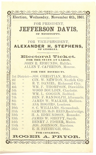 Jefferson Davis Virginia Ballot
