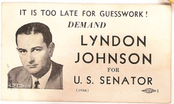 Lyndon Johnson for U.S. Senator Campaign Card