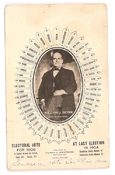 Bryan 1908 Electoral Postcard