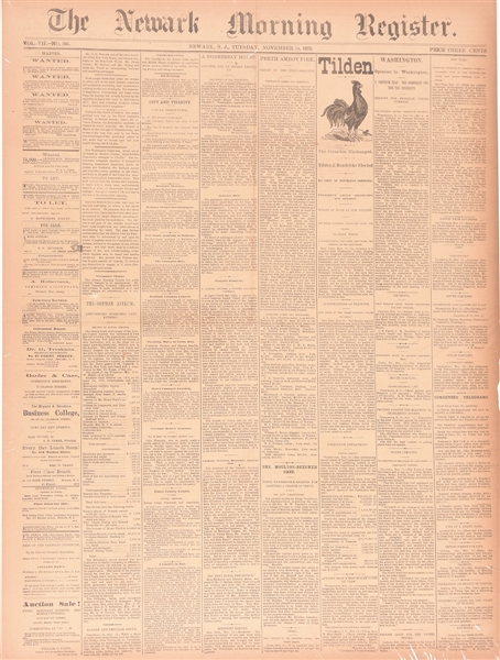 Tilden 1876 Victory Newspaper