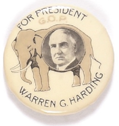 Warren G. Harding for President Cartoon Elephant Pin