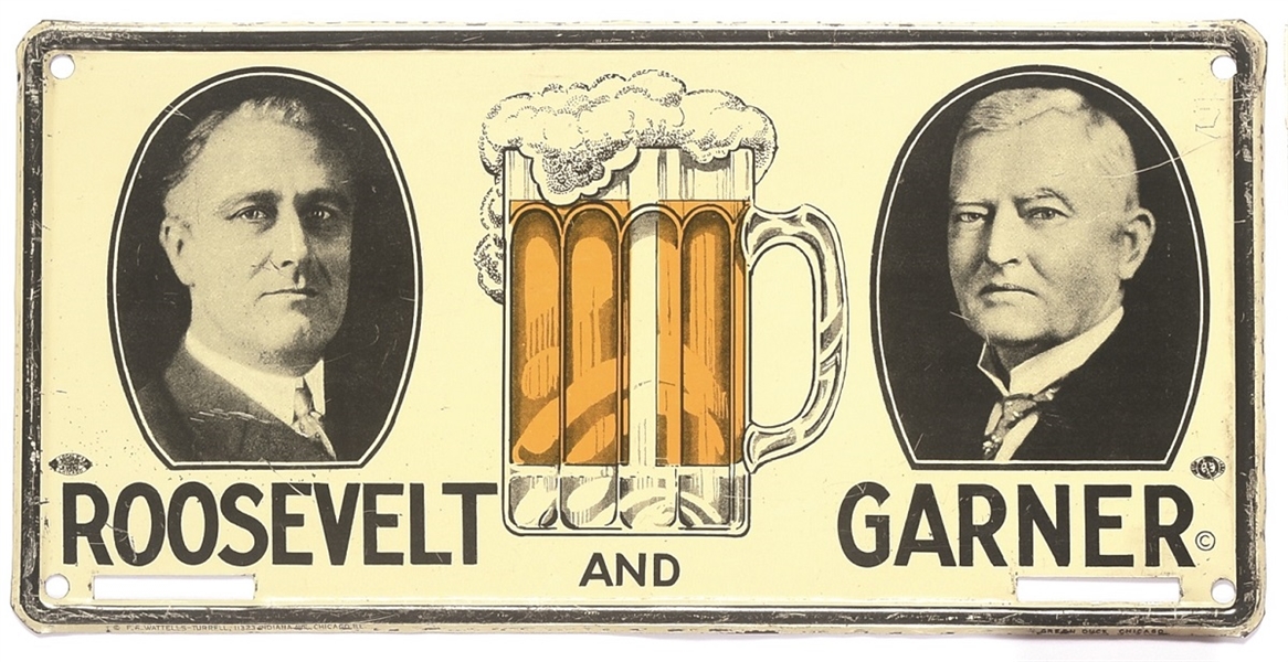 Roosevelt and Garner Beer License Plate