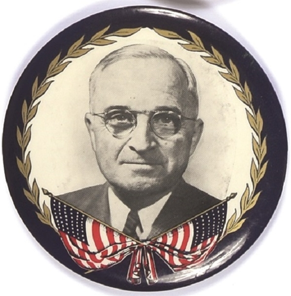 Harry Truman Large Laurel and Flags Political Pin