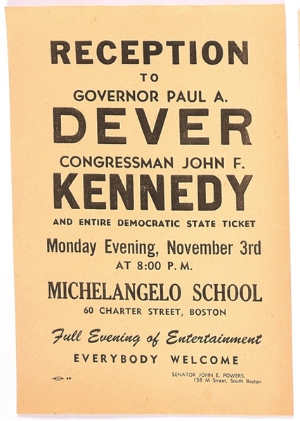 Dever, Congressman John F. Kennedy Reception Flyer