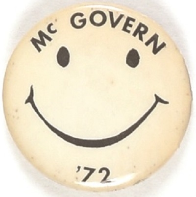 McGovern, Shriver 1 1/2 Inch Black and White Smiley Face