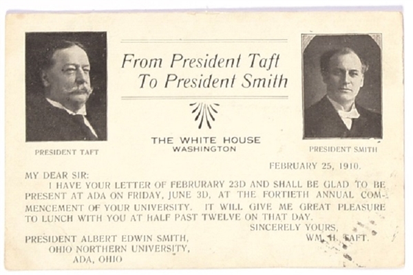 Taft, Ohio Northern President Postcard