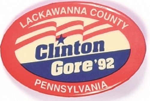 Clinton, Gore Lackawanna County Second 1992 Pin