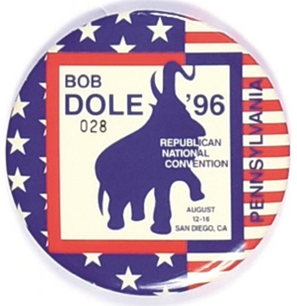 Dole Pennsylvania 1996 Convention Numbered Pin