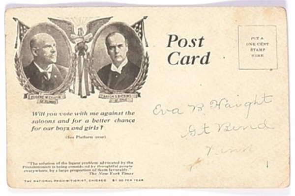 Chafin and Watkins Prohibition Postcard